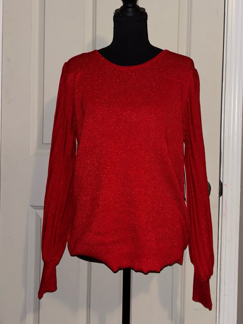 Nanette Lepore Shimmering Red Long Sleeve Crewneck Sweater